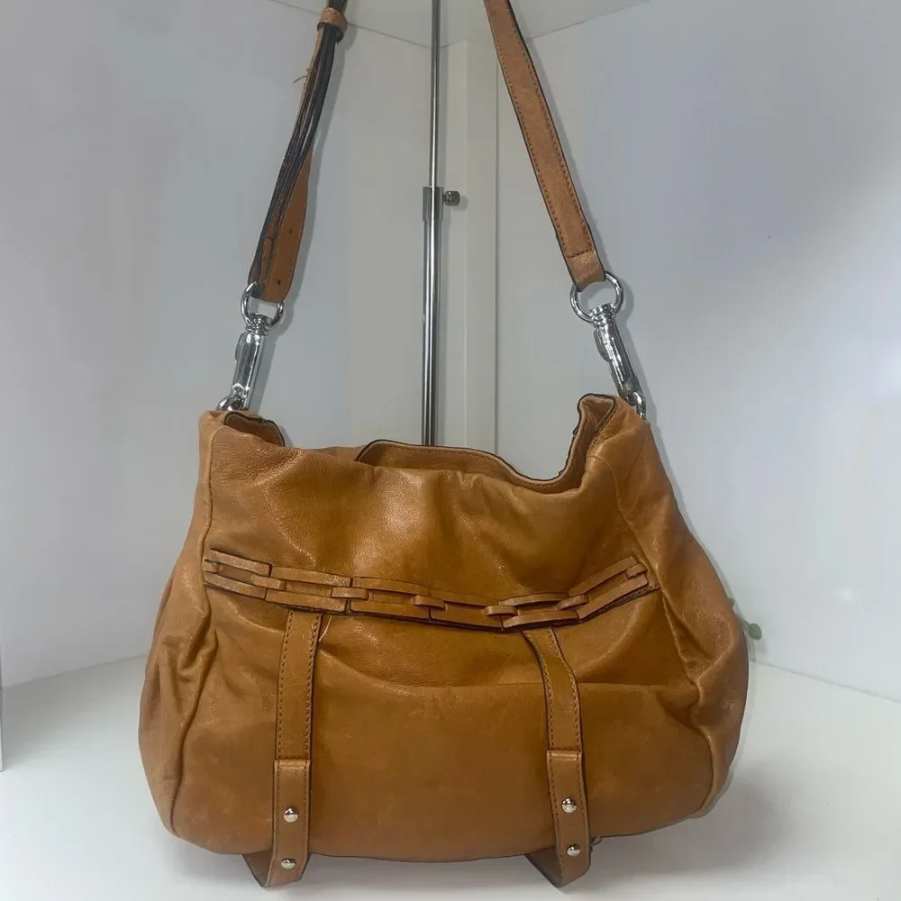 Joelle Hawkins Chic Brown Leather Slouchy Hobo Bag